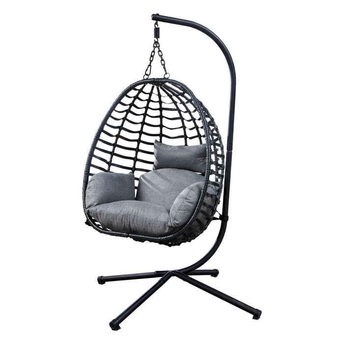 Artisan Outdoor Wicker Swing Chair With Stand For Balcony, 37"X35"Dx78"H - (Gray)