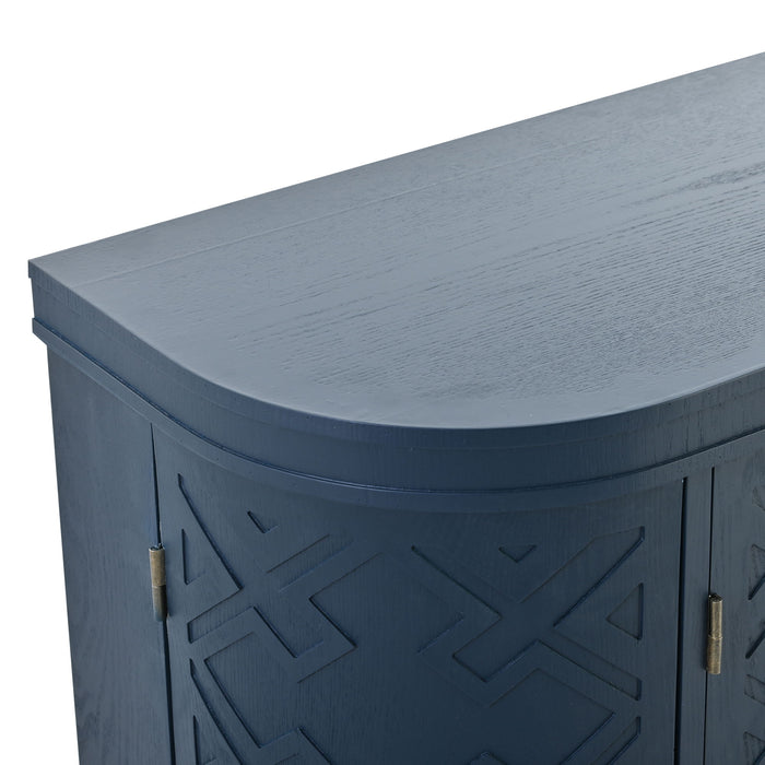 U -Style Accent Storage Cabinet Sideboard Wooden Cabinet With Antique Pattern Doors For Hallway, Entryway, Living Room, Bedroom - Navy Blue