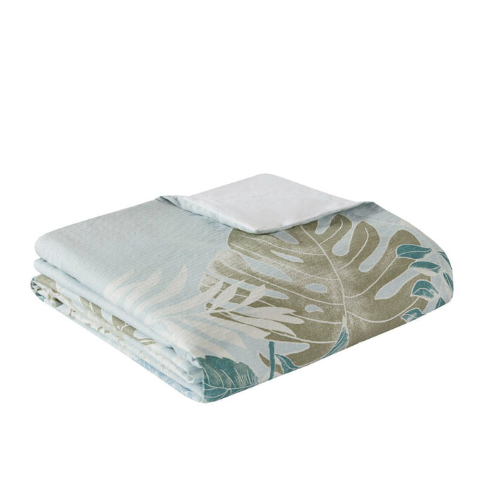 5 Piece Cotton Duvet Cover Set With Throw Pillow - Blue