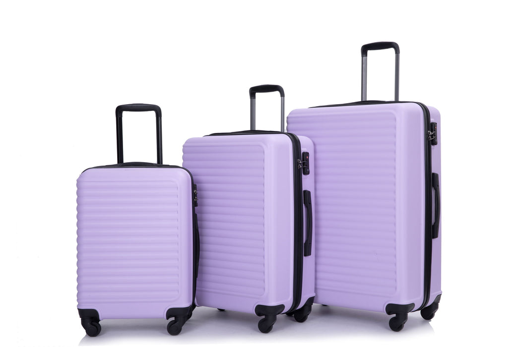 3 Piece Luggage Sets Abs Lightweight Suitcase With Two Hooks, Spinner Wheels, Tsa Lock - Lavender Purple