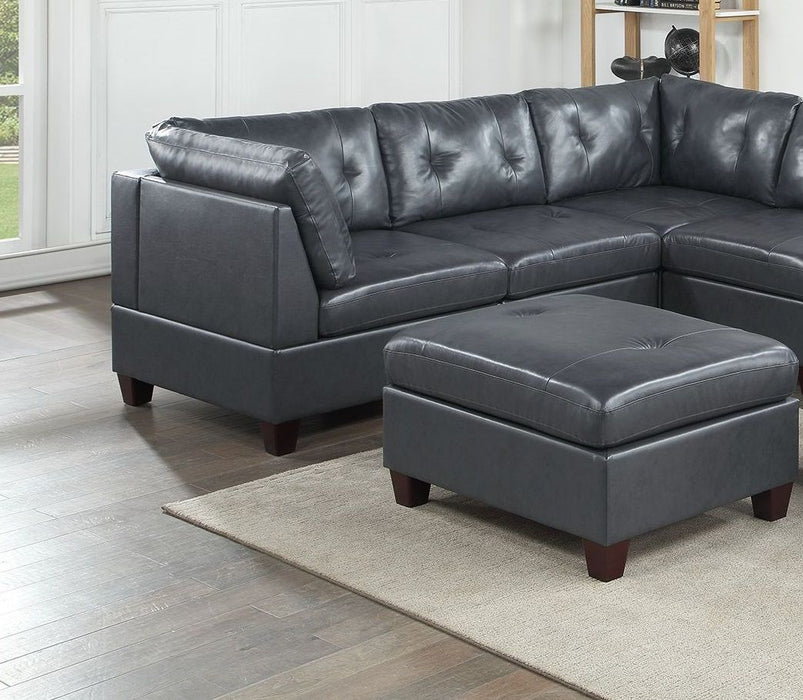 Contemporary Genuine Leather 1 Piece Ottoman Black Color Tufted Seat Living Room Furniture