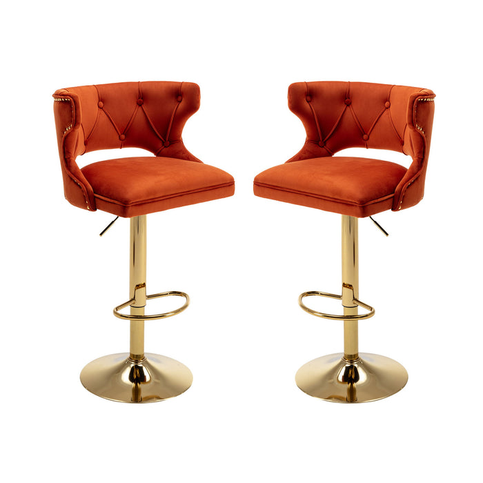 Bar Stools With Back And Footrest Counter Height Dining Chairs - Velvet Orange (Set of 2)