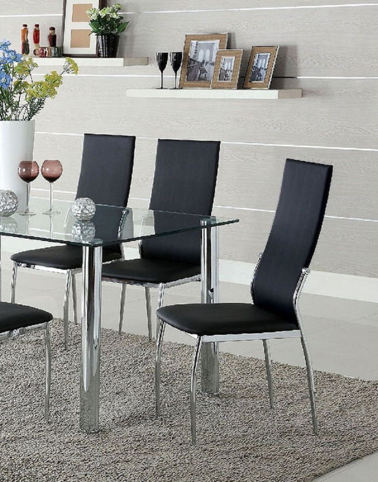 Black Color Leatherette 2 Pieces Dining Chairs Chrome Legs Dining Room Side Chairs High Back Modern Chairs