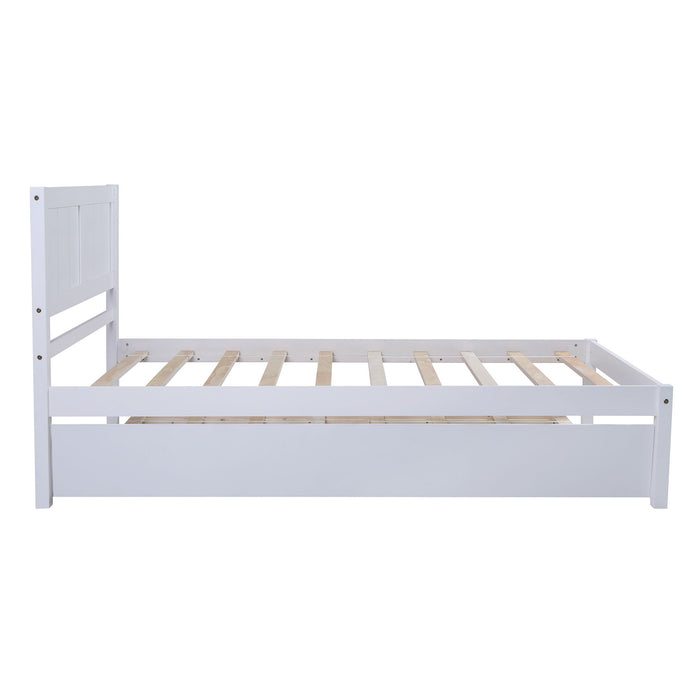 Twin Size Platform Bed Wood Platform Bed With Trundle - White