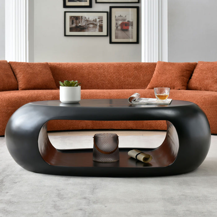 Modern Oval Coffee Table, Sturdy Fiberglass Center Cocktail Table Tea Table For Living Room, Black - Matt Black
