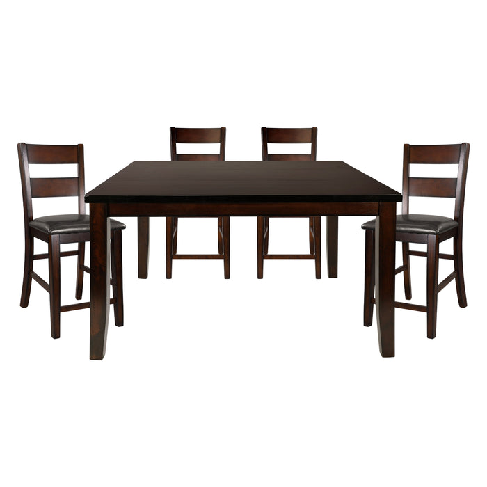 Cherry Finish Dining Set 5 Pieces Counter Height Table With Extension Leaf And 4 Wood Frame Counter Height Chairs Transitional Style Furniture