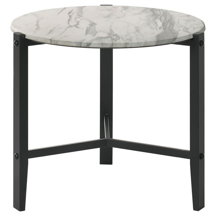 Tandi - Round End Table Faux Marble - White And Black Unique Piece Furniture