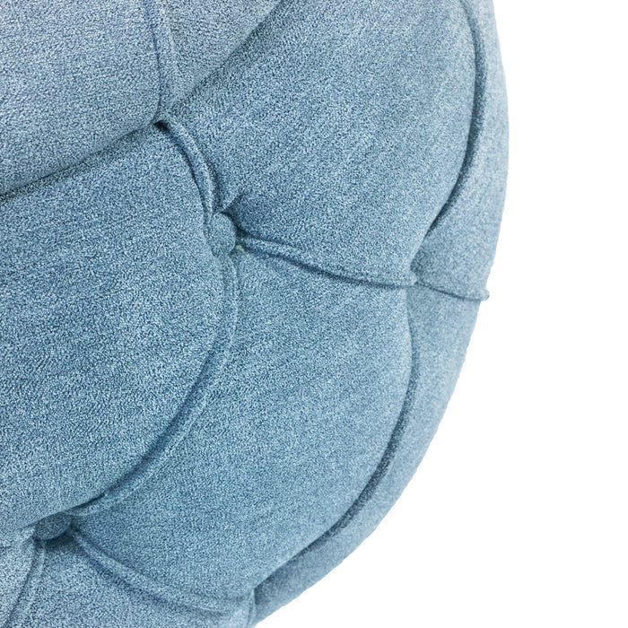 Large Button Tufted Woven Round Storage Ottoman For Living Room & Bedroom - Blue