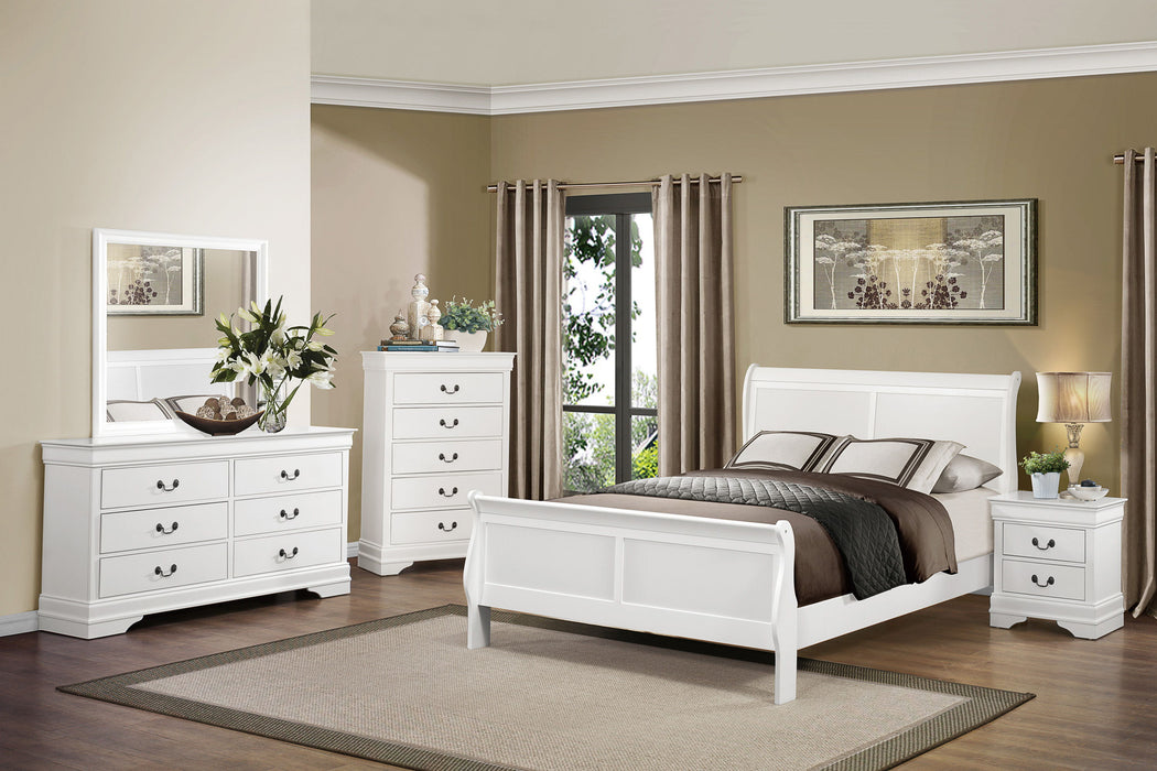 Classic Louis Philipe Style White Eastern King Size Bed 1 Piece Traditional Design Bedroom Furniture Sleigh Bed