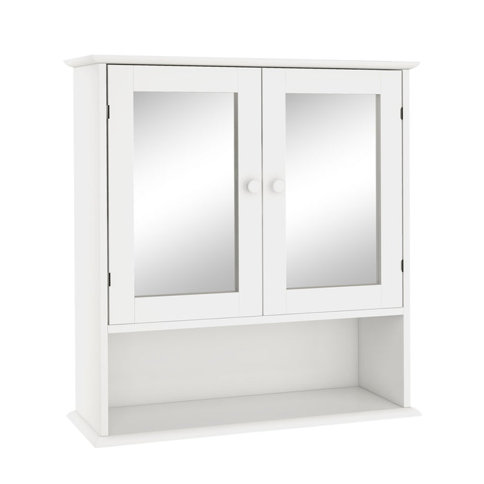 Bathroom Wall Cabinet With Doule Mirror Doors And Shelvs - White