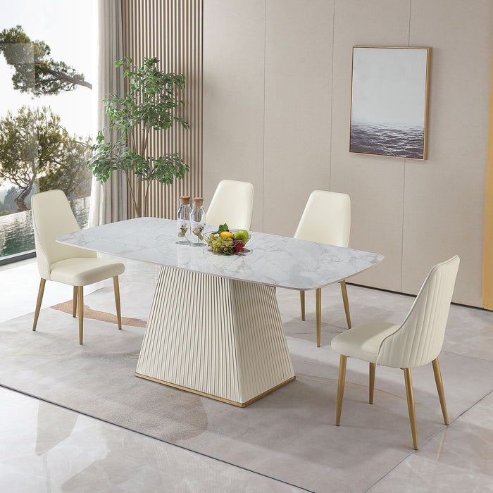 Stone Diningtable With Carrara White And Striped Pedestal Base