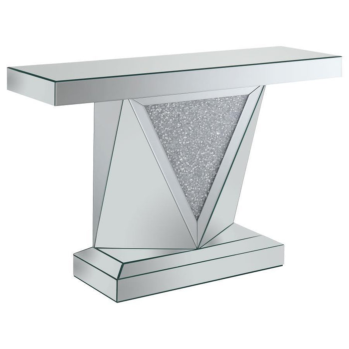Amore - Rectangular Sofa Table With Triangle Detailing - Silver And Clear Mirror Unique Piece Furniture