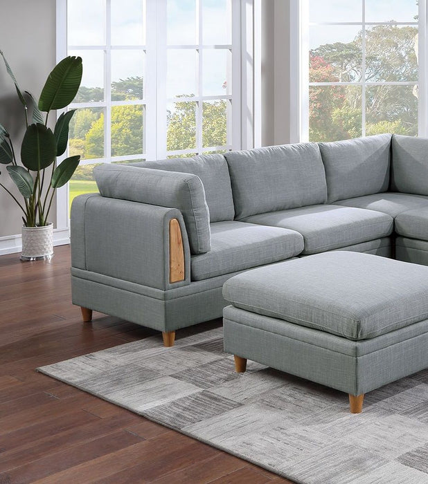 Living Room Furniture 8 Pieces Sectional Sofa Set Light Gray Dorris Fabric Couch 3X Wedges 3X Armless Chair And 2X Ottomans