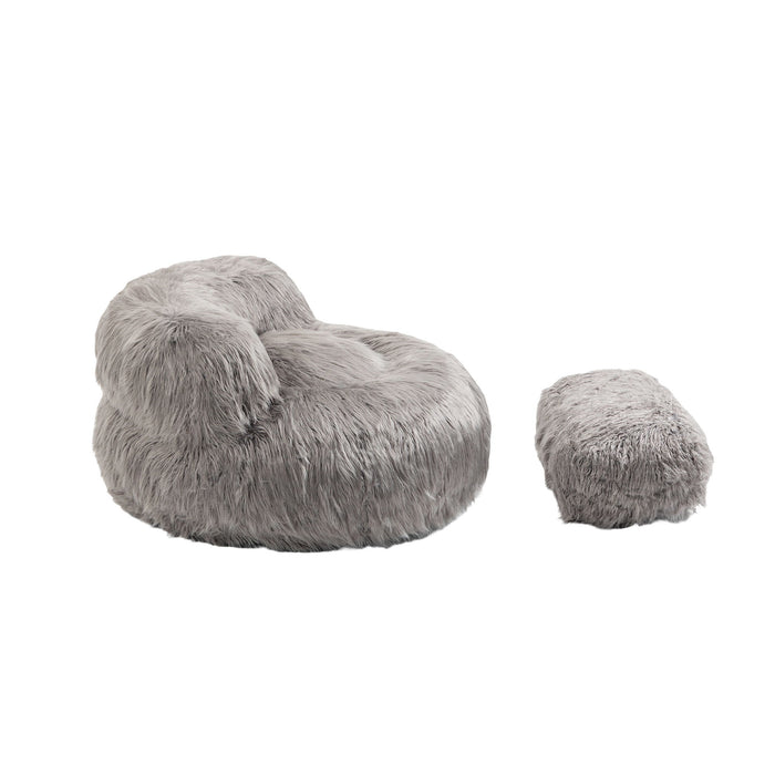 Coolmore Bean Bag Chair Faux Fur Lazy Sofa /Footstool Durable Comfort Lounger High Back Bean Bag Chair Couch For Adults And Kids, Indoor - Gray