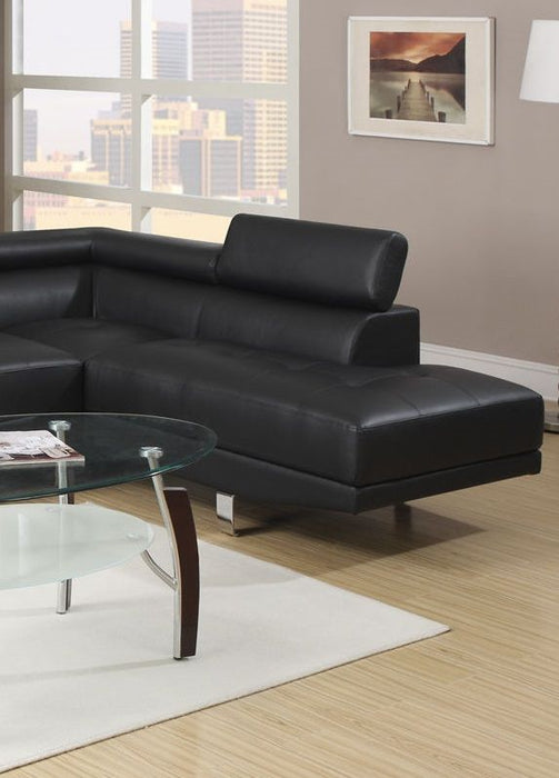 Black Color Sectional Living Room Furniture Faux Leather Adjustable Headrest Right Facing Chaise & Left Facing Sofa
