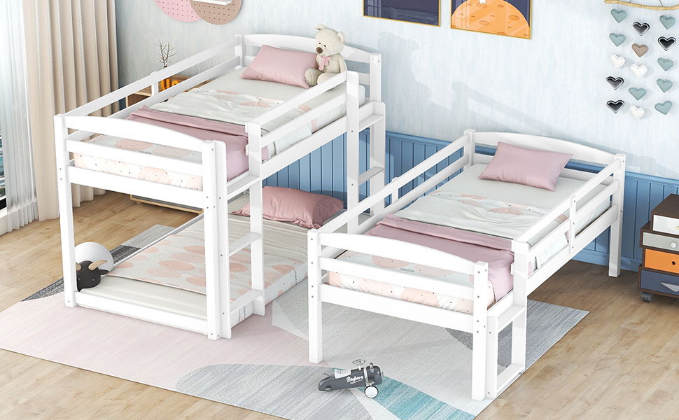 Twin Over Twin Over Twin Triple Bunk Bed, White