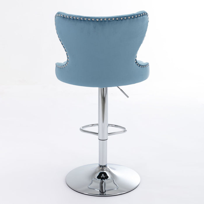 Swivel Velvet Barstools Adjusatble Seat Height From 25 - 33", Modern Upholstered Chrome Base Bar Stools With Backs Comfortable Tufted For Home Pub And Kitchen Island, Light Blue