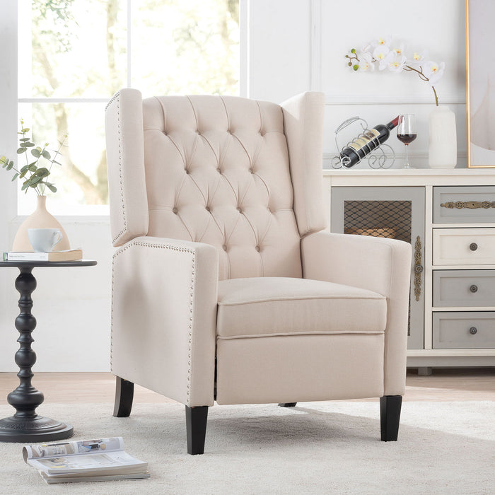 Wide Manual Wing Chair Recliner - Beige