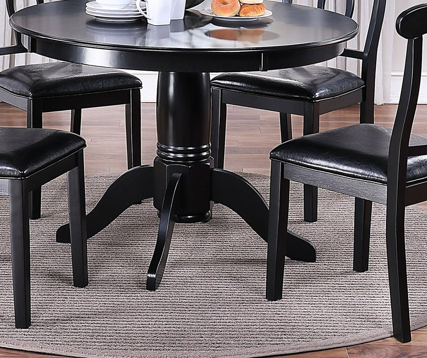 Classic Design Dining Room 5 Pieces Set Round Table 4X Side Chairs Cushion Fabric Upholstery Seat Rubberwood Black Color Furniture