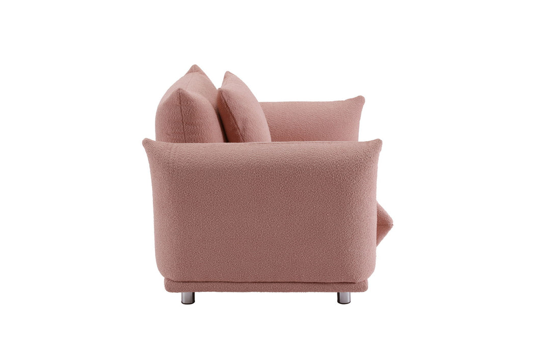 Oversized Loveseat Sofa For Living Room, Sherpa Sofa With Metal Legs, 3 Seater Sofa, Solid Wood Frame Couch With 2 Pillows, For Apartment Office Living Room - Pink