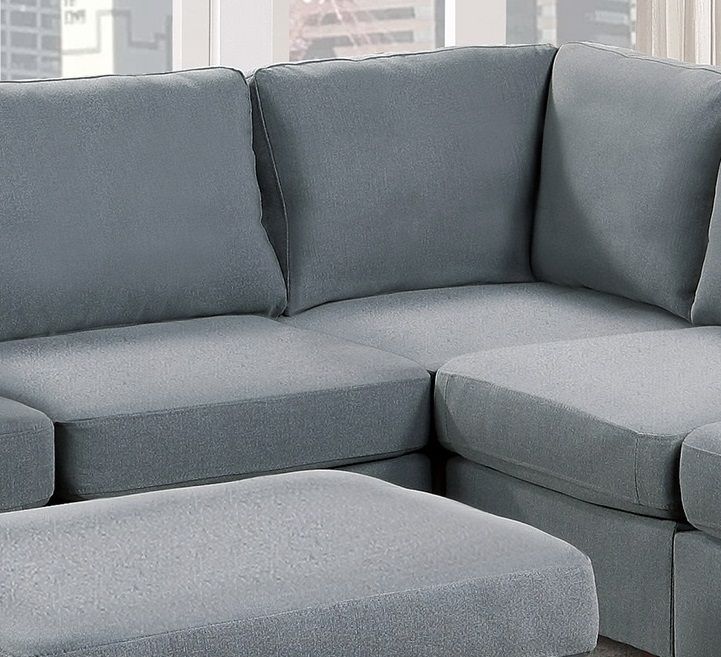 Modular Sectional 6 Piece Set Living Room Furniture L-Sectional Gray Linen Like Fabric 2 Corner Wedge 2 Armless Chairs And 2 Ottomans