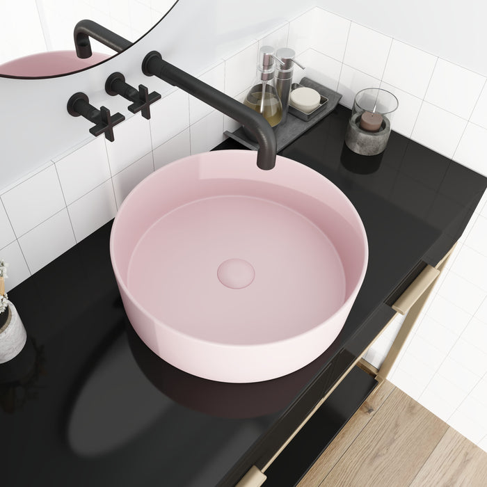 Ceramic Circular Vessel Bathroom Sink Art Sink - Pink