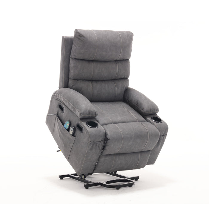 Seat Width, Large Size Electric Power Lift Recliner Chair Sofa For Elderly, 8 Point Vibration Massage And Lumber Heat, Remote Control, Side Pockets And Cup Holders - Gray