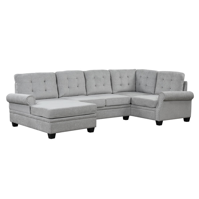 120" Modern U-Shaped Corner Sectional Sofa Upholstered Linen Fabric Sofa Couch For Living Room, Bedroom, Gray