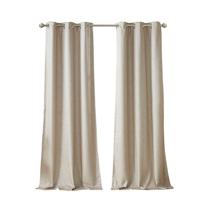 Tonal Printed Faux Silk Total Blackout Curtain Panel Pair In Taupe