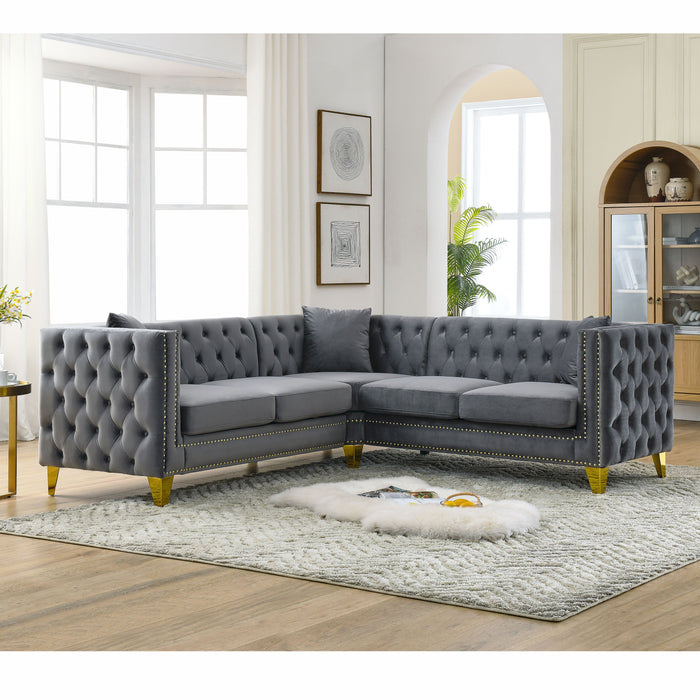 Velvet Corner Sofa Covers, L - Shaped Sectional Couch, 5 Seater Corner Sofas With 3 Cushions For Living Room, Bedroom, Apartment, Office - Gray