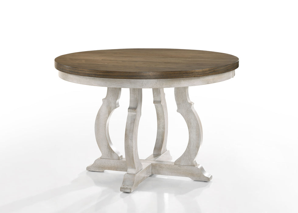Acme Cillin Round Dining Table, Walnut & Antique White Finish