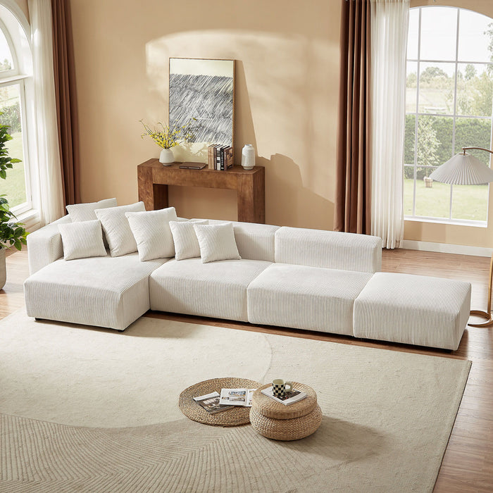 Soft Corduroy Sectional Modular Sofa 4 Piece Set, Small L Shaped Chaise Couch For Living Room, Apartment, Office, Beige