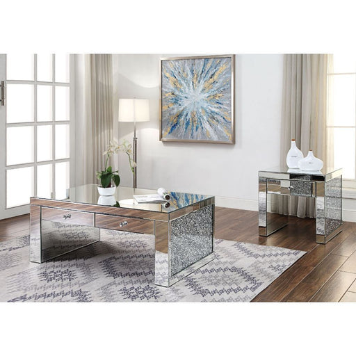 Noralie - Coffee Table - Mirrored & Faux Diamonds - Glass - 19" Unique Piece Furniture