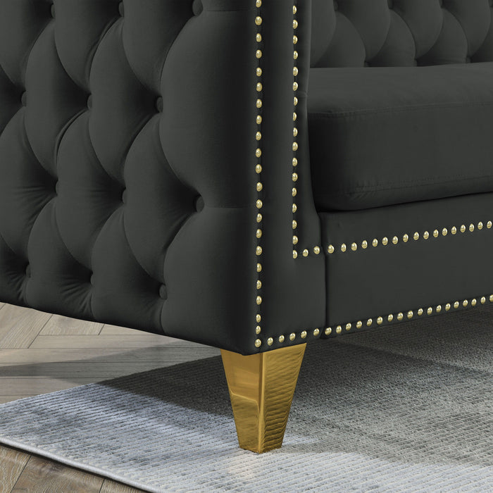 Velvet Sofa For Living Room, Buttons Tufted Square Arm Couch, Modern Couch Upholstered Button And Metal Legs, Sofa Couch For Bedroom - Black Velvet