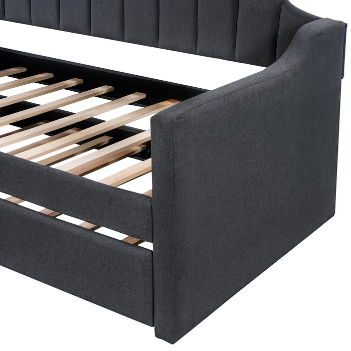 Upholstered Twin Daybed With Trundle, Black