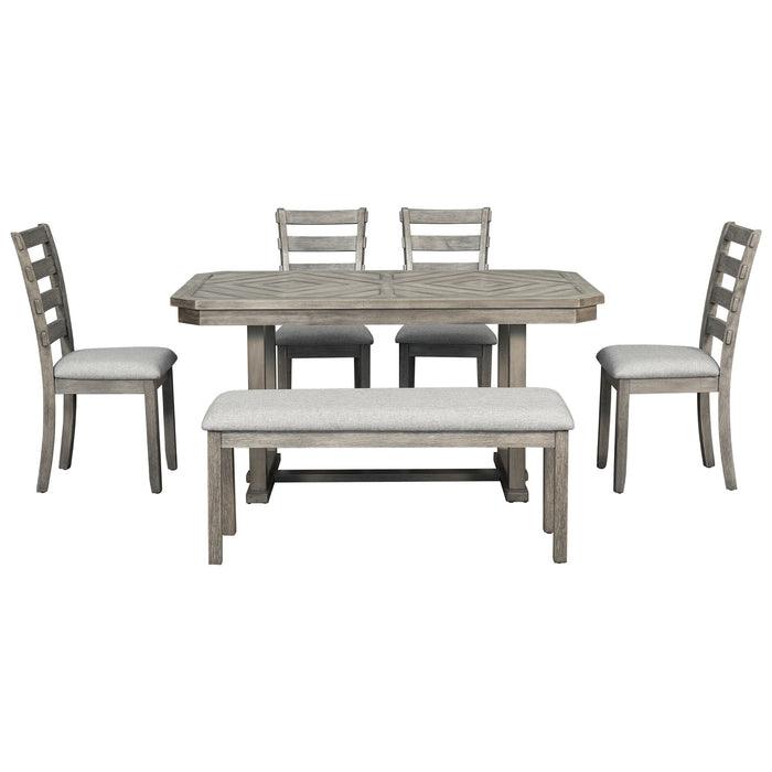 Trexm 6 Piece Rubber Wood Dining Table Set With Beautiful Wood Grain Pattern Tabletop Solid Wood Veneer And Soft Cushion (Gray)