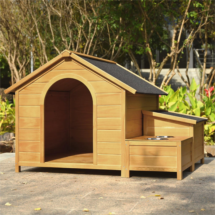 Large Size Wooden Dog House, Dog Crate For Large Dog Breeds, Cabin Style Raised Dog Shelter With Asphalt Roof, Solid Wood, Weatherproof, Nature