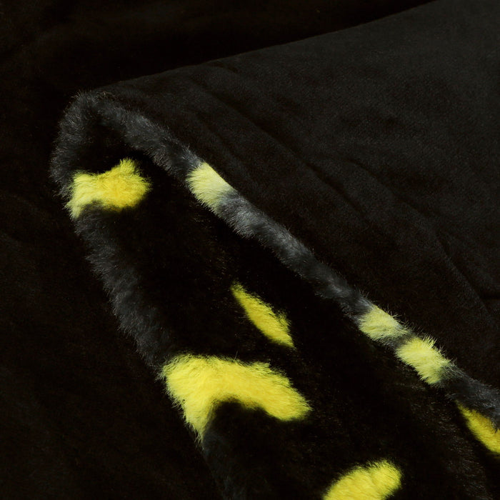 Printed Faux Rabbit Fur Throw, Lightweight Plush Cozy Soft Blanket, 50"X60" Black Leopard (Set of 2)