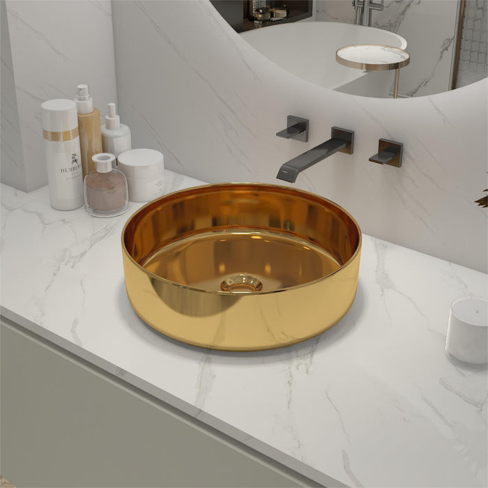 Ceramic Circular Vessel Bathroom Sink Art Sink - Gold
