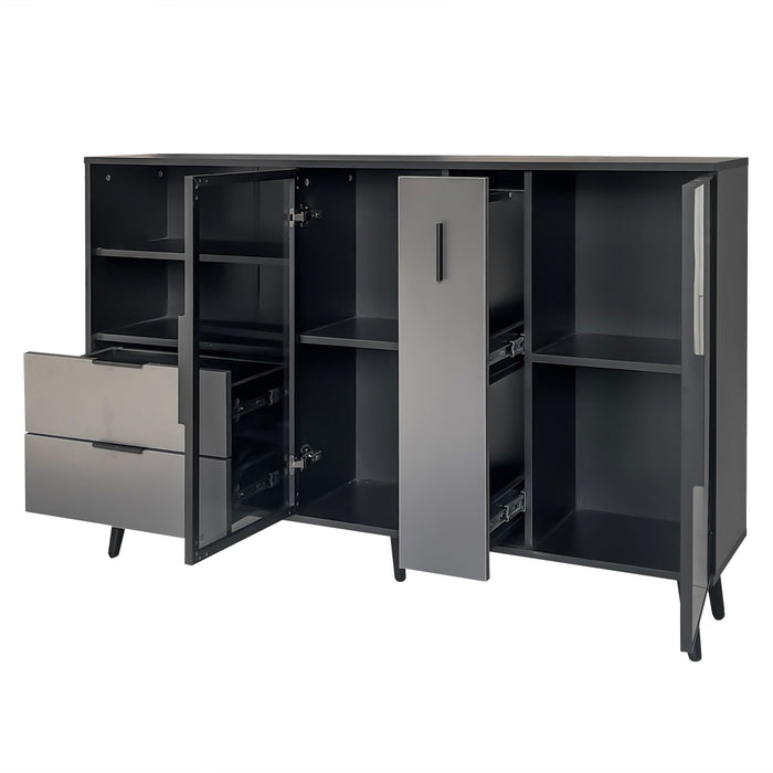 U_Style Featured Two - Door Storage Cabinet With Two Drawers And Metal Handles, Suitable For Corridors, Entrances, Living Rooms, And Bedrooms - Black / Gray