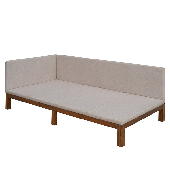 Upholstered Daybed/Sofa Bed Frame Twin Size Linen-Beige