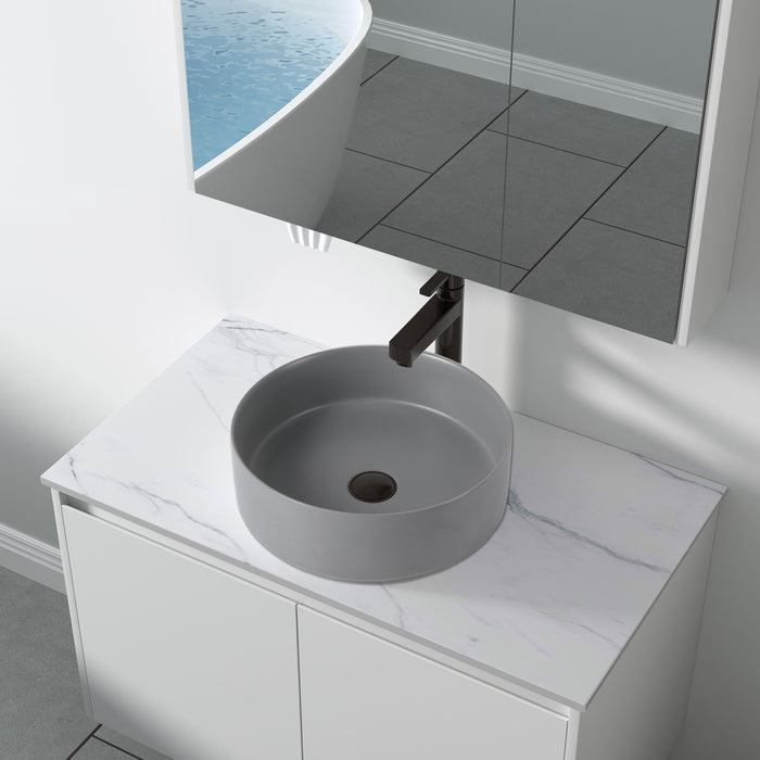 Ceramic Circular Vessel Bathroom Sink Art Sink - Gray