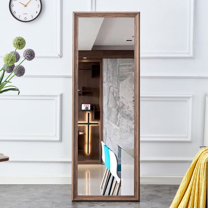 Third Generation, Solid Wood Frame Full Body Mirror With Deep Wood Grain Color, Large Floor Standing Mirror, Dressing Mirror, Decorative Mirror, Suitable For Bedrooms And Living Rooms