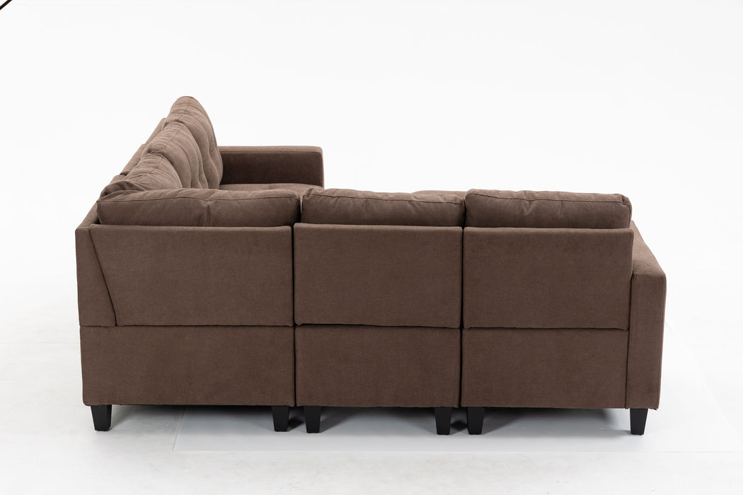Modular Sectional Sofa Assemble Modular Sectional Sofas Bundle Set Cushions, Easy To Assemble Left & Right Arm Chair, Corner Chair, Ottomans Table - Brown