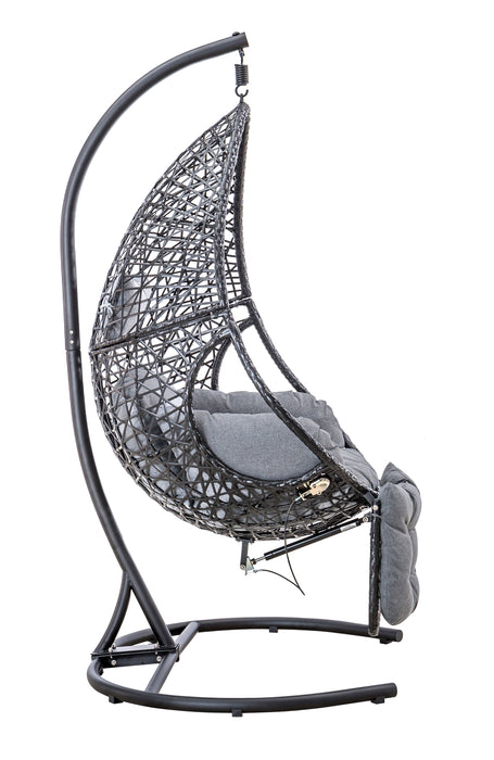 Patio Pe Rattan Swing Chair With Stand And Leg Rest For Balcony, Courtyard - Black