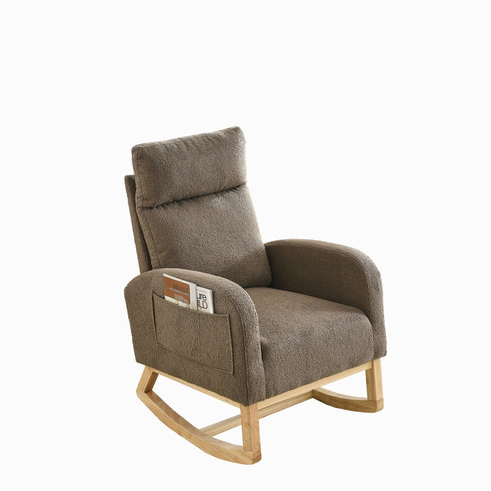 Welike 27.6" W Modern Accent High Backrest Living Room Lounge Arm Rocking Chair, Two Side Pocket - Brown