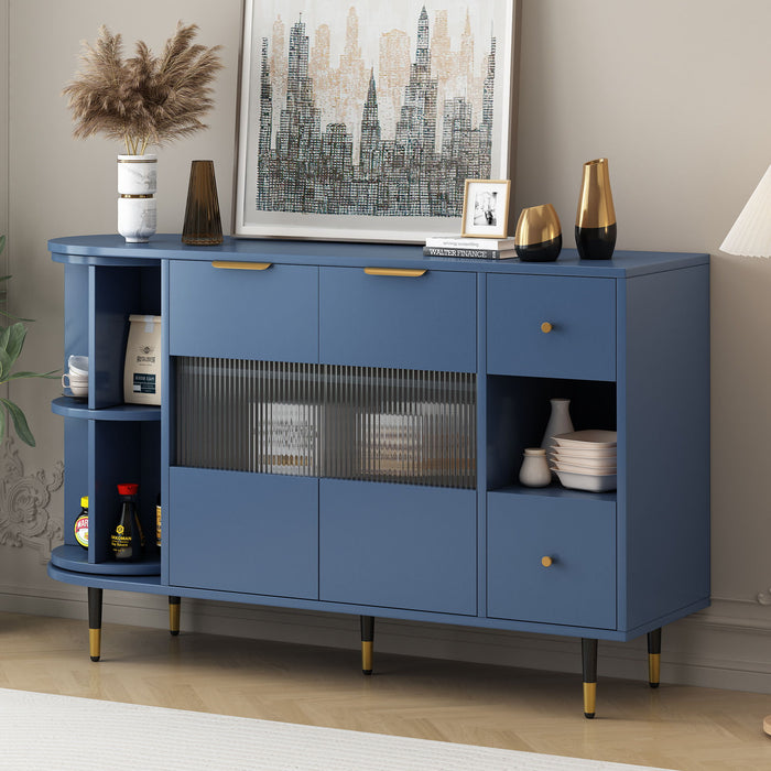 U_Style Rotating Storage Cabinet With 2 Doors And 2 Drawers, Suitable For Living Room, Study, And Balcony - Navy Blue