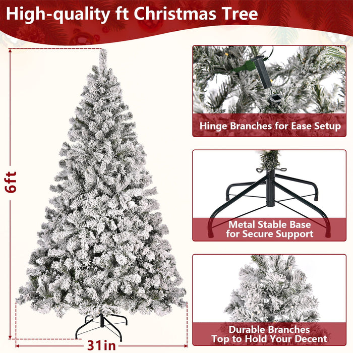 6Ft Prelit Flocked Christmas Tree With 1000 Branch Tips, 250 Warm White Lights