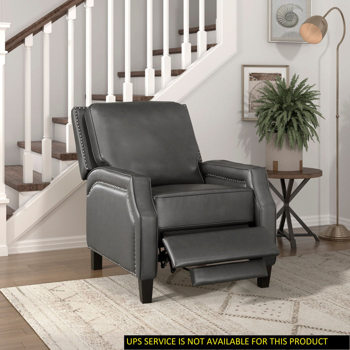 Push Back Reclining Chair Transitional Style Gray Color Self-Reclining Motion Chair 1 Piece Cushion Seat Modern Living Room Furniture