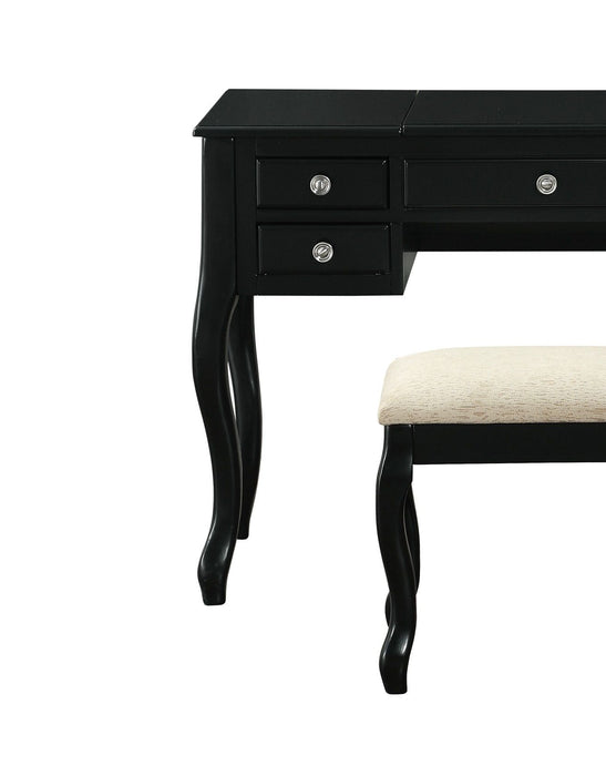 Classic 1 Piece Vanity Set Stool Black Color Drawers Open-Up Mirror Bedroom Furniture Unique Legs Cushion Seat Stool Vanity